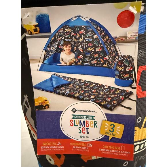 3 PC Slumber set Tent Slumber Party Sleeping Bag Play Construction Boys Kids - Picture 2 of 4